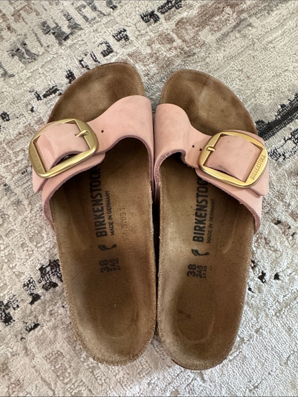 Birkenstock Arizona Pink Suede Big Buckle Sandals with Gold Buckles narrow